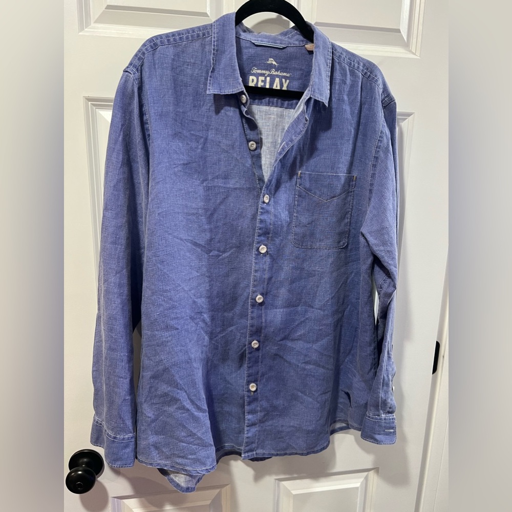 Tommy Bahama Relax sea Glass Breezer long sleeve linen button down shirt